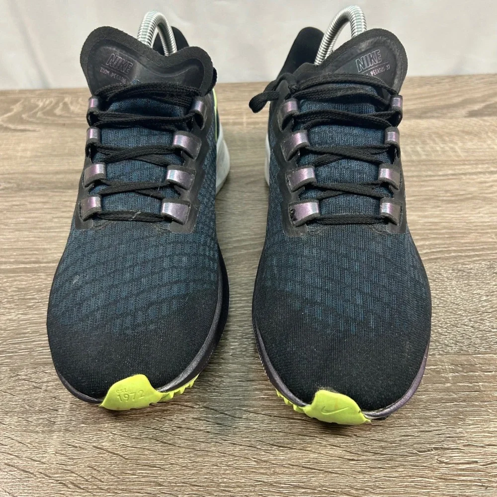 Nike Air Zoom Pegasus 37 Mens 7 Black Blue Lime Green Running Shoes BQ9646-001‎